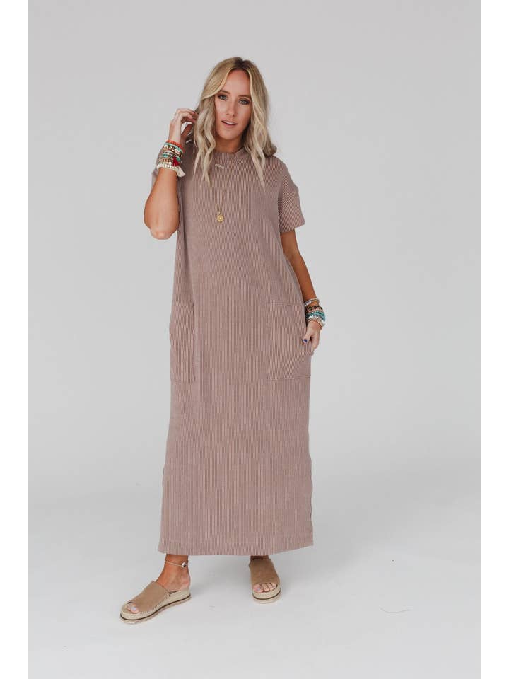 Three Bird Nest - Wholesale Dress - Women's - Easy Days Maxi Slit Tee Dress - Acorn