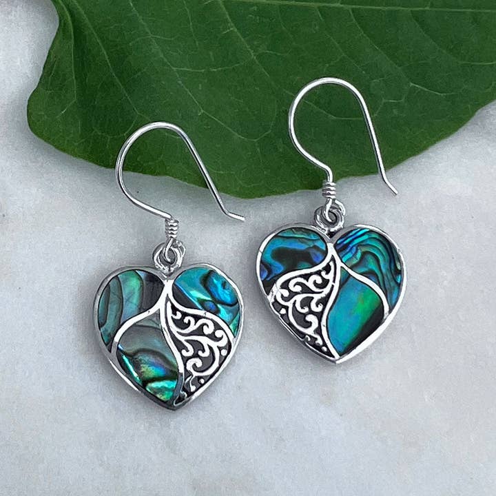 Abalone Heart Earrings - Sterling Silver, Indonesia for wholesale by Women's Peace Collection