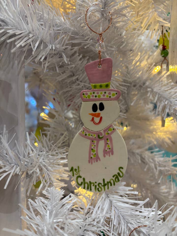 Snowman first "Girl" Christmas ornament for wholesale by Melony Designs