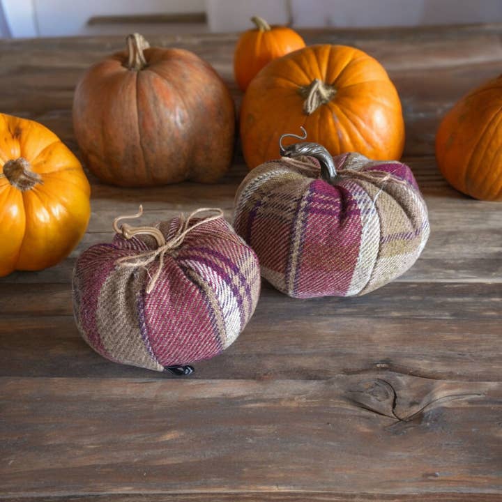 Balmoral Heather check Fabric pumpkins for wholesale on Faire
