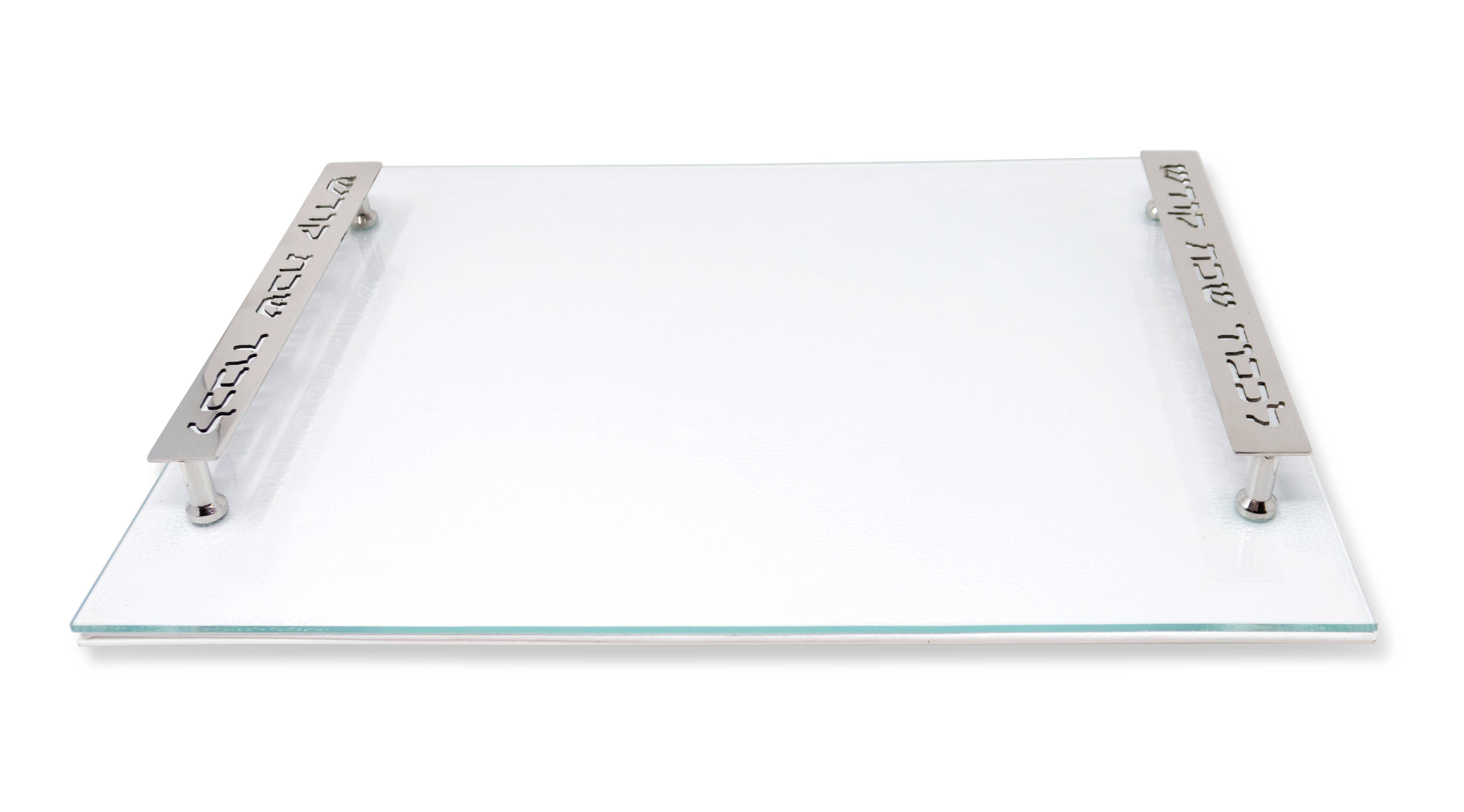 VIVIENCE - Wholesale Cutting Board - Glass Challah Board - White Leather With Imprinted Handles
1
