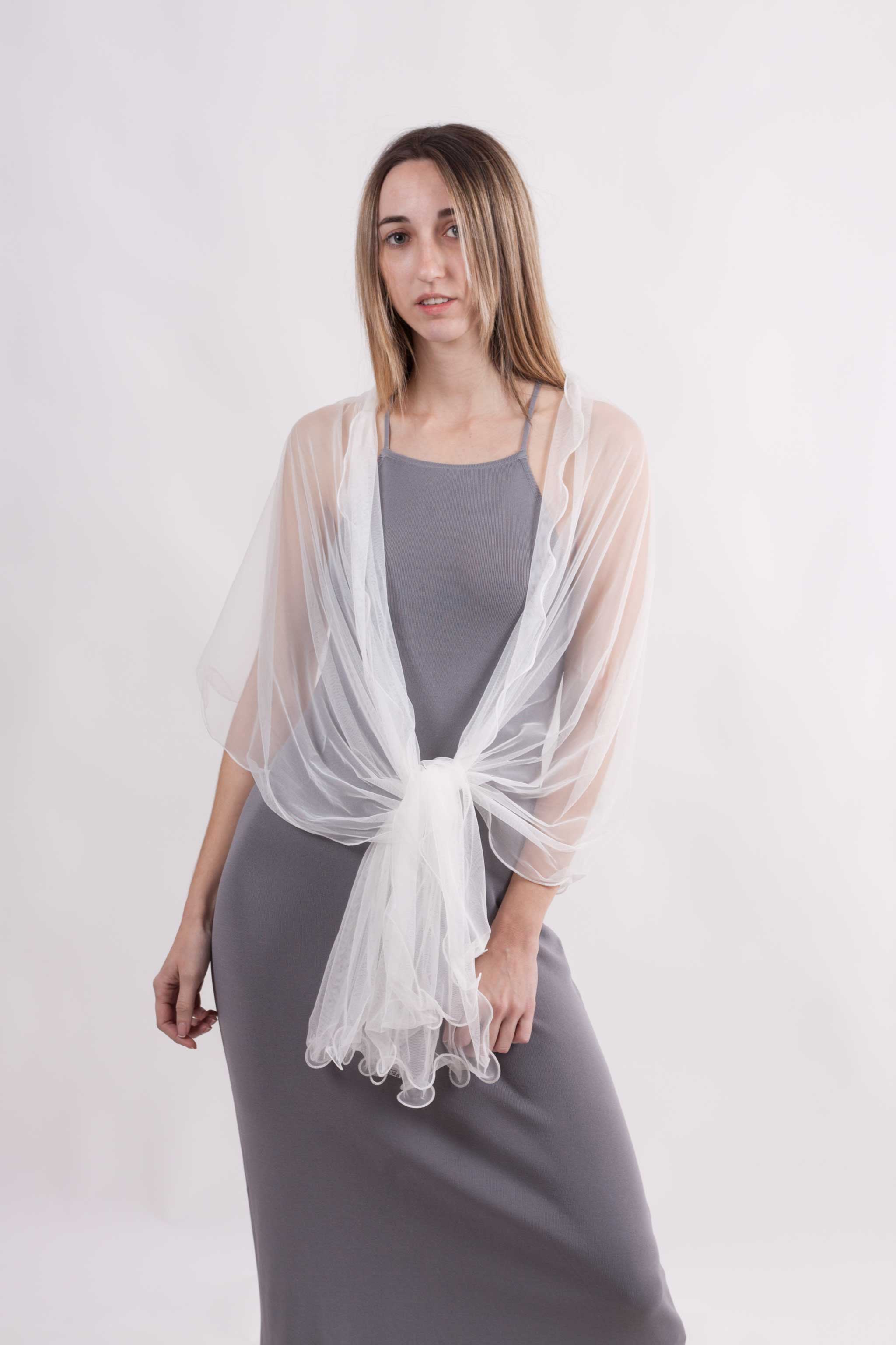 MR Complements - Vente Écharpe – femme - Châle en tulle grande taille aux bords ondulés74