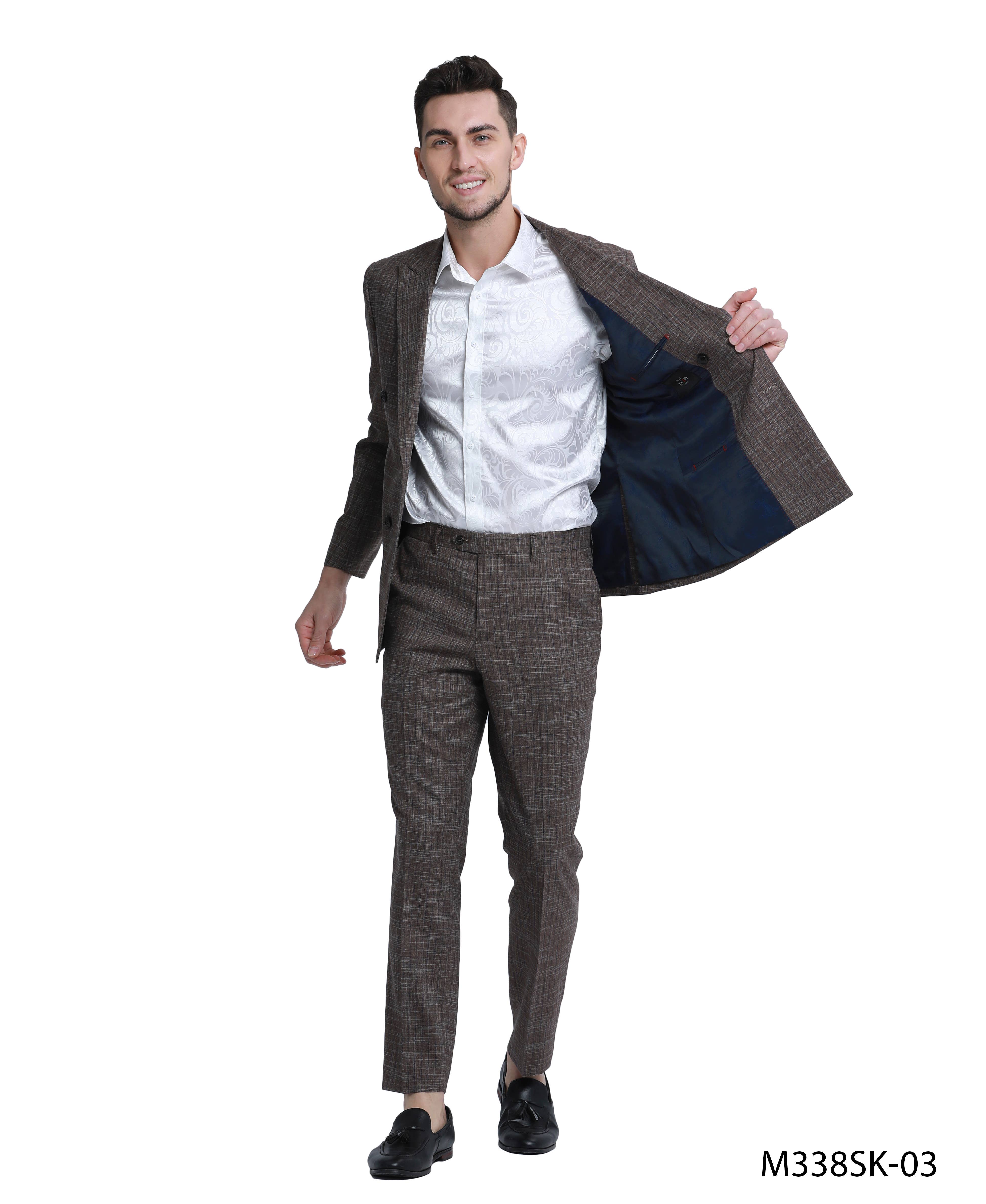 Fashion Suits,2 PC Textured Fabric Double Breast, Brown for wholesale on Faire1