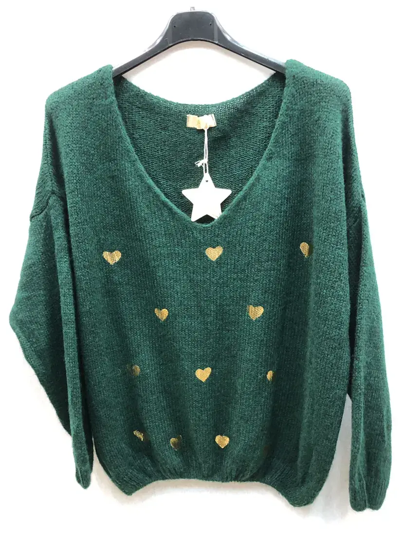 Mimi & Gogo - Venta al por mayor Jersey de punto - Mujer - Suéter con corazones dorados @20127_PullOrCoeur0