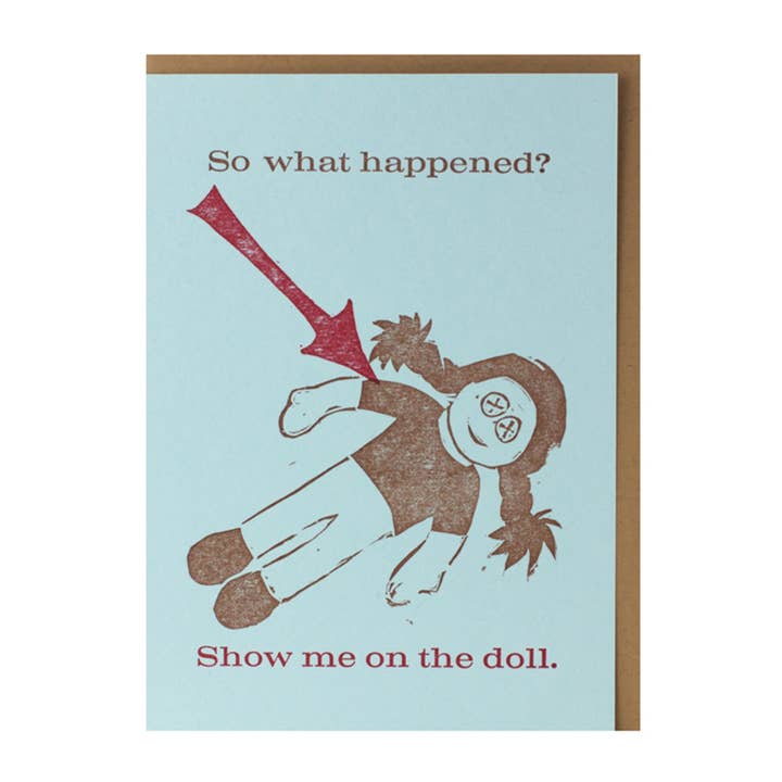 Show Me On The Doll — Divertente biglietto di auguri tipografico di simpatia per la vendita all'ingrosso da parte di Bruno Press