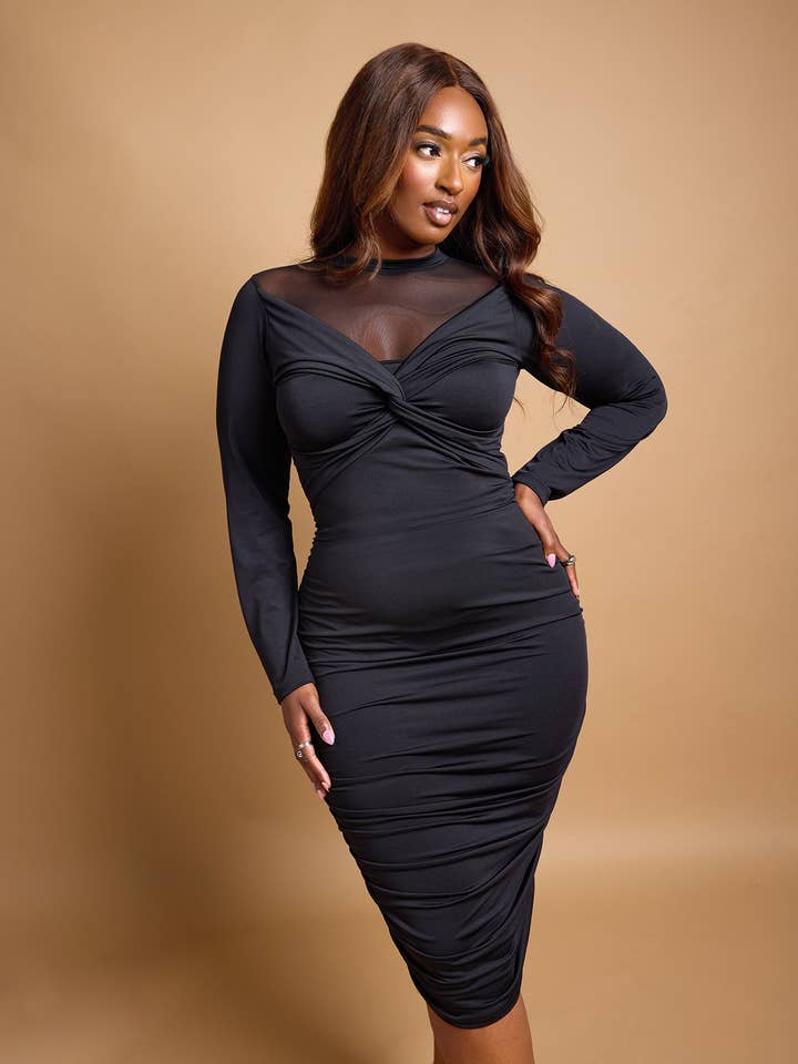 Addison Mesh Detail Midi Dress for wholesale by REBDOLLS