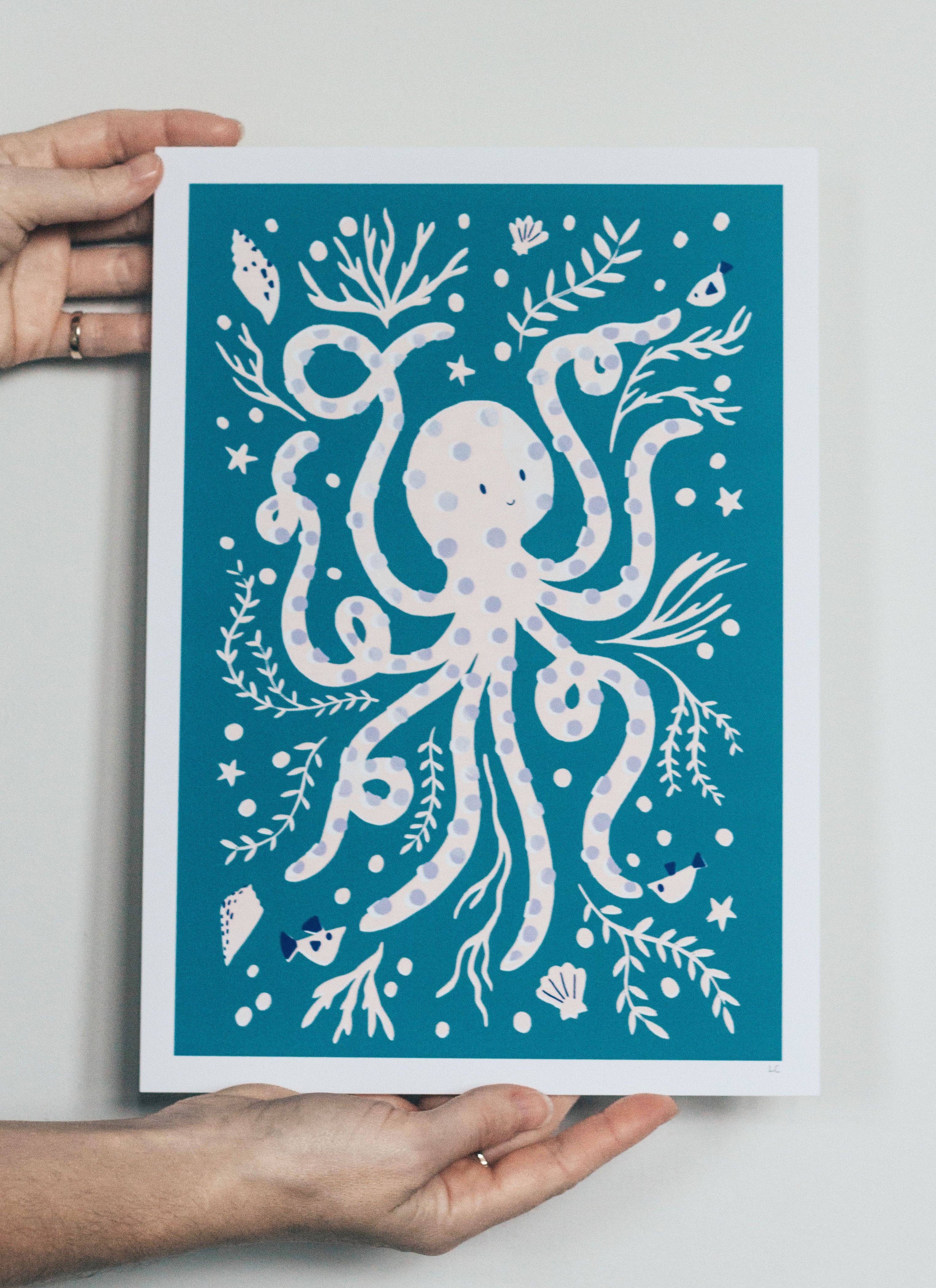 Slow Sunday - Wholesale Art Print - ‘Occy Octopus’ Friendly Sea Creature Fine Art Print For Children3