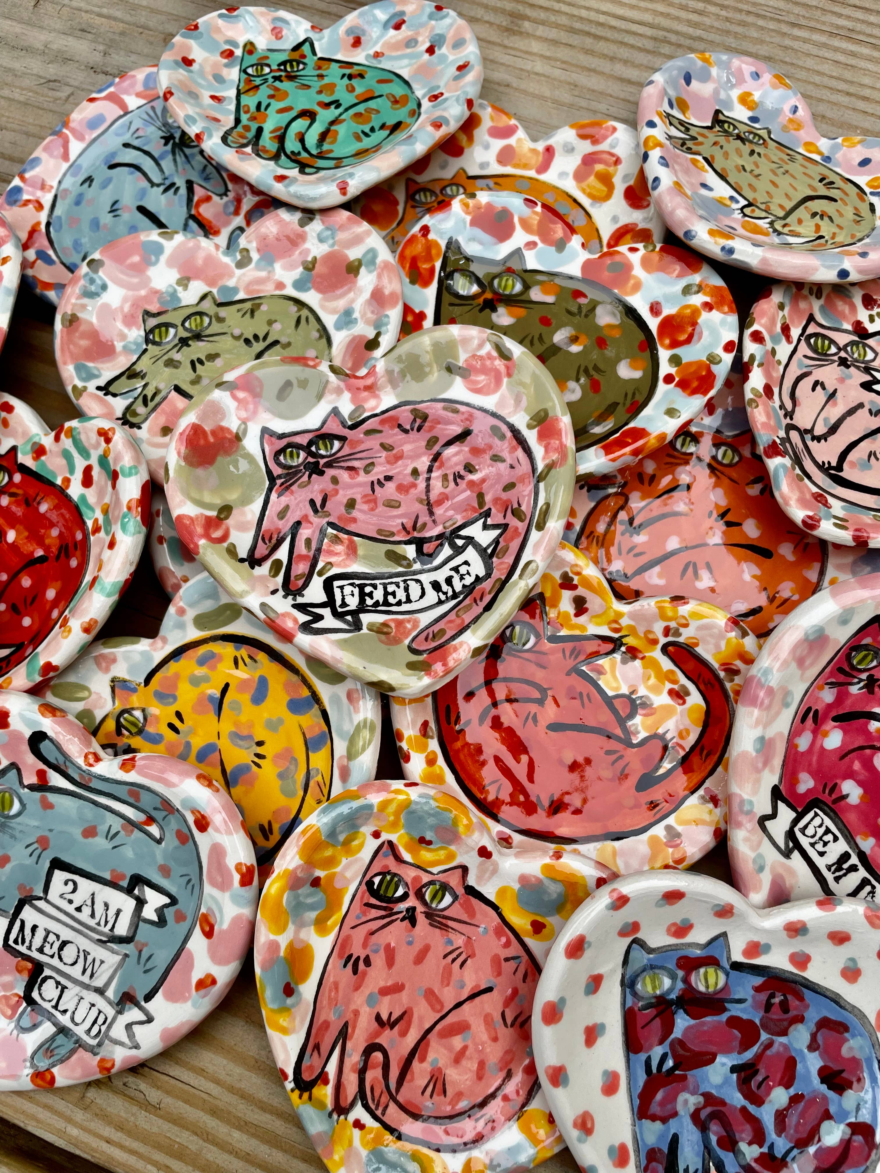 By Bianca Rae - Wholesale Jewelry Dish - Ceramic Heart Kitty Dish in 4 sizes3