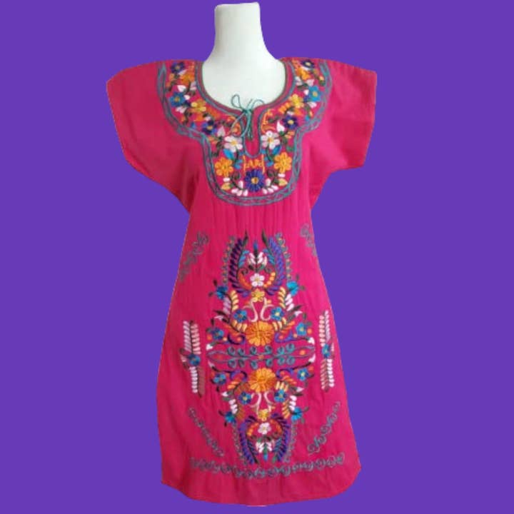Mexican embroidered dresses | Kimono Traditional Mexican dresses | Authentic Mexican Dress | Floral Embroidered Dress Mexican Traditional Dress. Handmade Mexican Dress Mexican Bridesmaid Dress Artisanal Mexican attire, Ethnic Mexican dresses - Pink for wholesale by Puerta21
