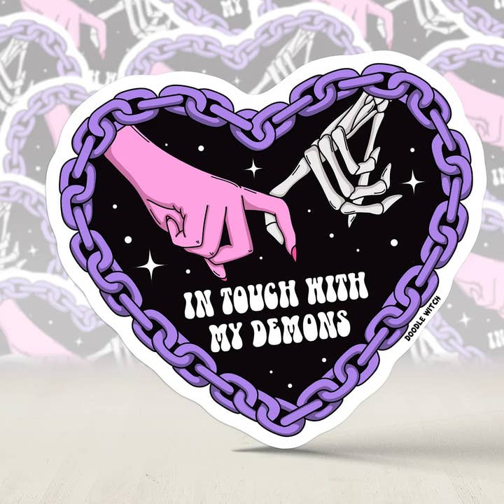 In touch with my demons sticker, hand sticker, witchy sticke for wholesale by DoodleWitch