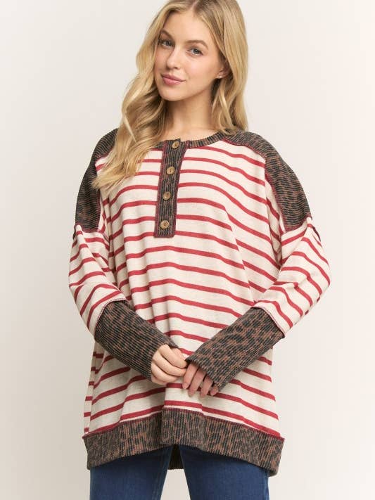 HEIMISH - Wholesale Tunic - Women's - ET7986-11 LONG SLEEVE ROUND NECK STRIPE AND ANIMAL PRINT TOP2