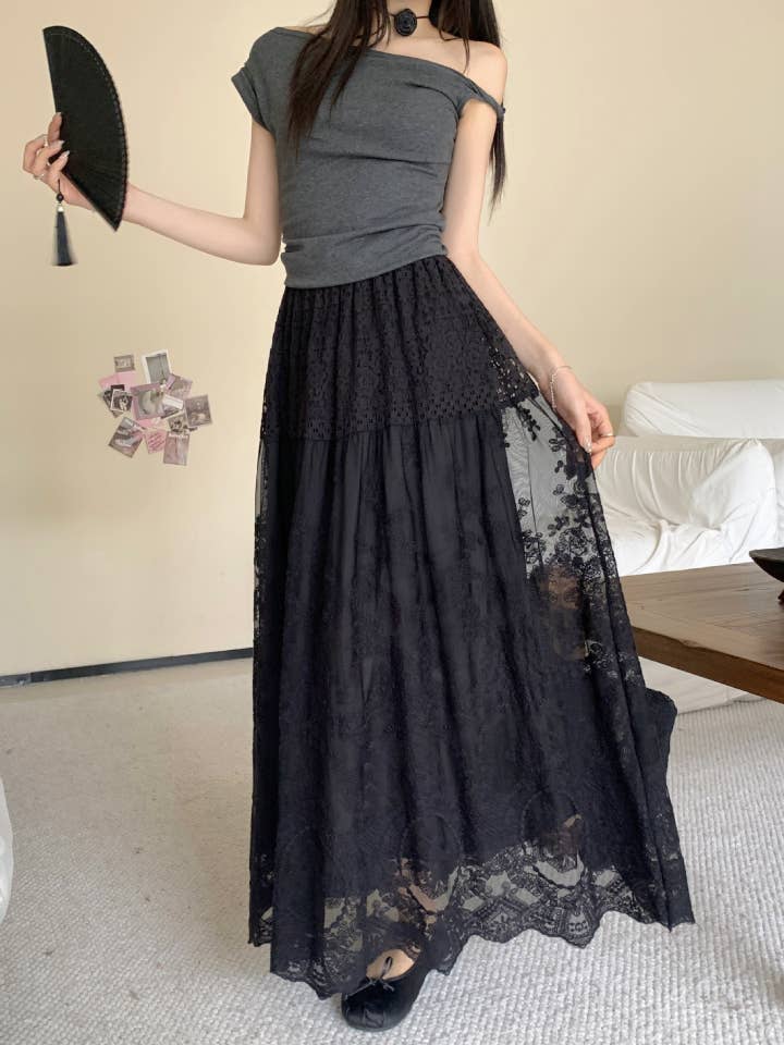 PEACH ACCESSORIES – wholesale Skirt – Women’s – Elegant Lace Maxi Skirt with Layered Design SK2014