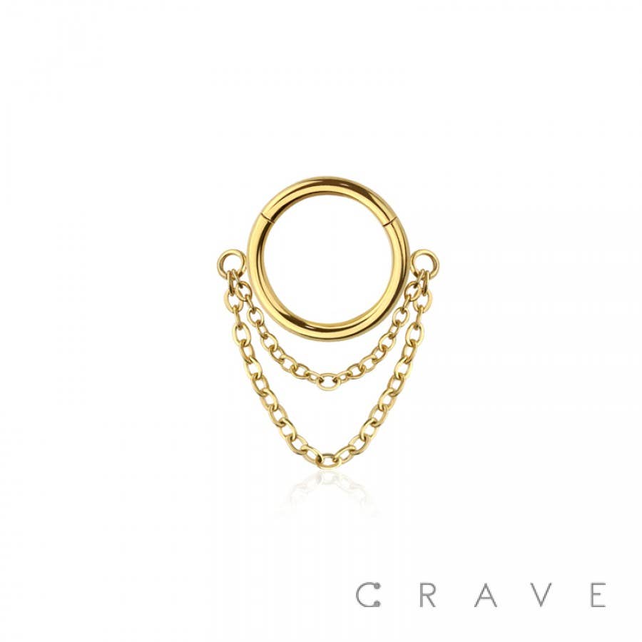 CRAVE - Wholesale Single Earring - 316L SURGICAL STEEL HINGED SEGMENT HOOP RING DOUBLE LINE CHA0