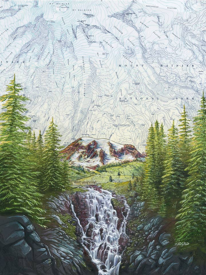 Mount Rainier Myrtle Falls Fine Art Matted Print for wholesale by Final Switchback by Katie Jeanne Reim