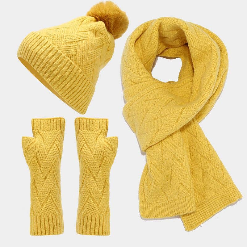 Dipped Shop - Wholesale Winter Accessory Set - Women's - 3PCS Solid Color Twist Hat & Scarf Sets DPHS03448