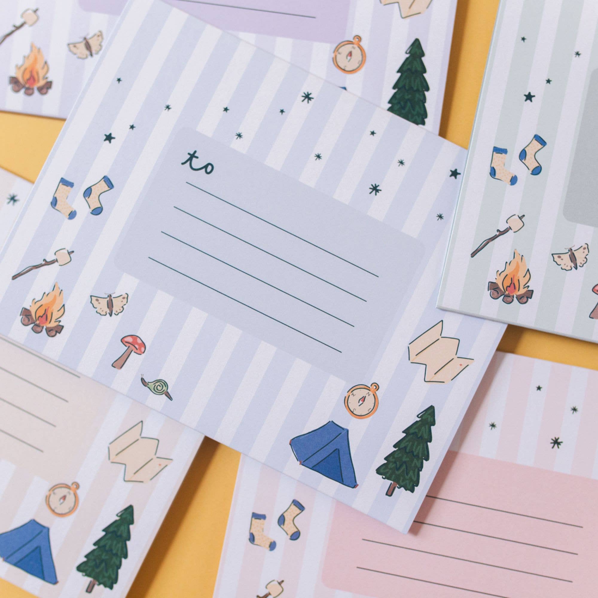 Pippi Post – Engroshandel Brevpapir/sæt med noteskort – Camp Notes sæt med foldede kort og klistermærker7