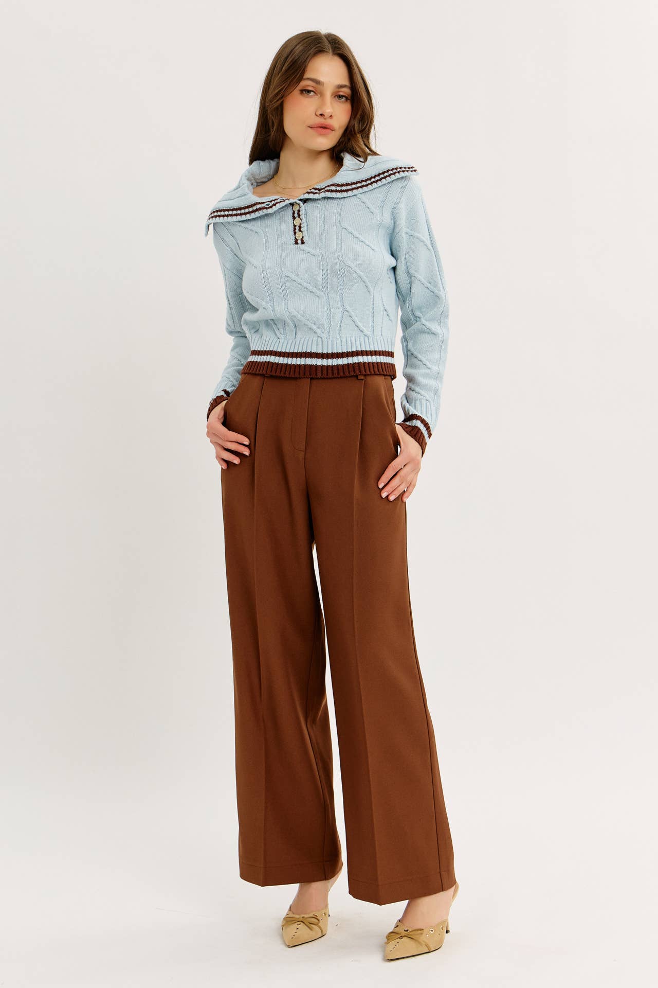 idem ditto - Wholesale Knit Sweater - Women's - PREPPY NOSTALGIA STRIPED COLLAR CABLE KNIT SWEATER11