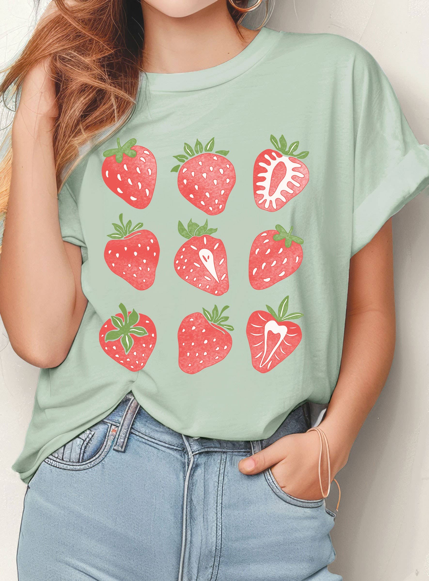 Rustee Clothing – wholesale Screen printed t-shirt – Women′s – STRAWBERRIES GRAPHIC TSHIRTS6