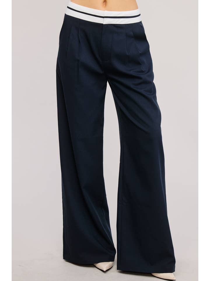 Mimosa - Wholesale Pants - Women's - Minimalistic Contrast Waistband Pleated Trouser Pants9