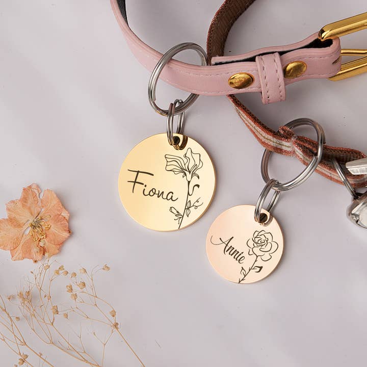 Anavia - Wholesale Pet Identification Tag - Cat/Dog - Engravable Round Flower Stainless Steel Pet Id Dog Tag6