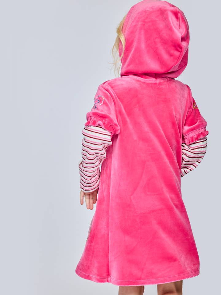 Fuchsia L/s Velour Hoodie Dress W/ Patch and Rhinestones for wholesale on Faire1