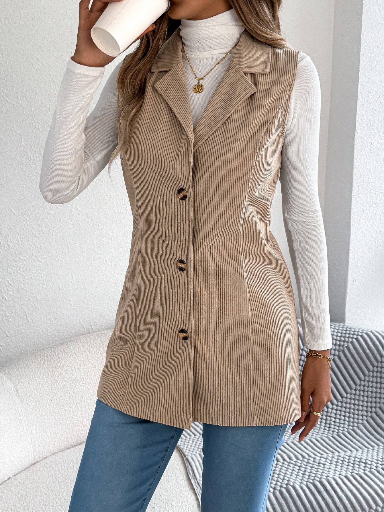 Masyal - Wholesale Outerwear Vest - Women's - Women's Autumn Winter Single-Breasted Corduroy Vest Jacket0