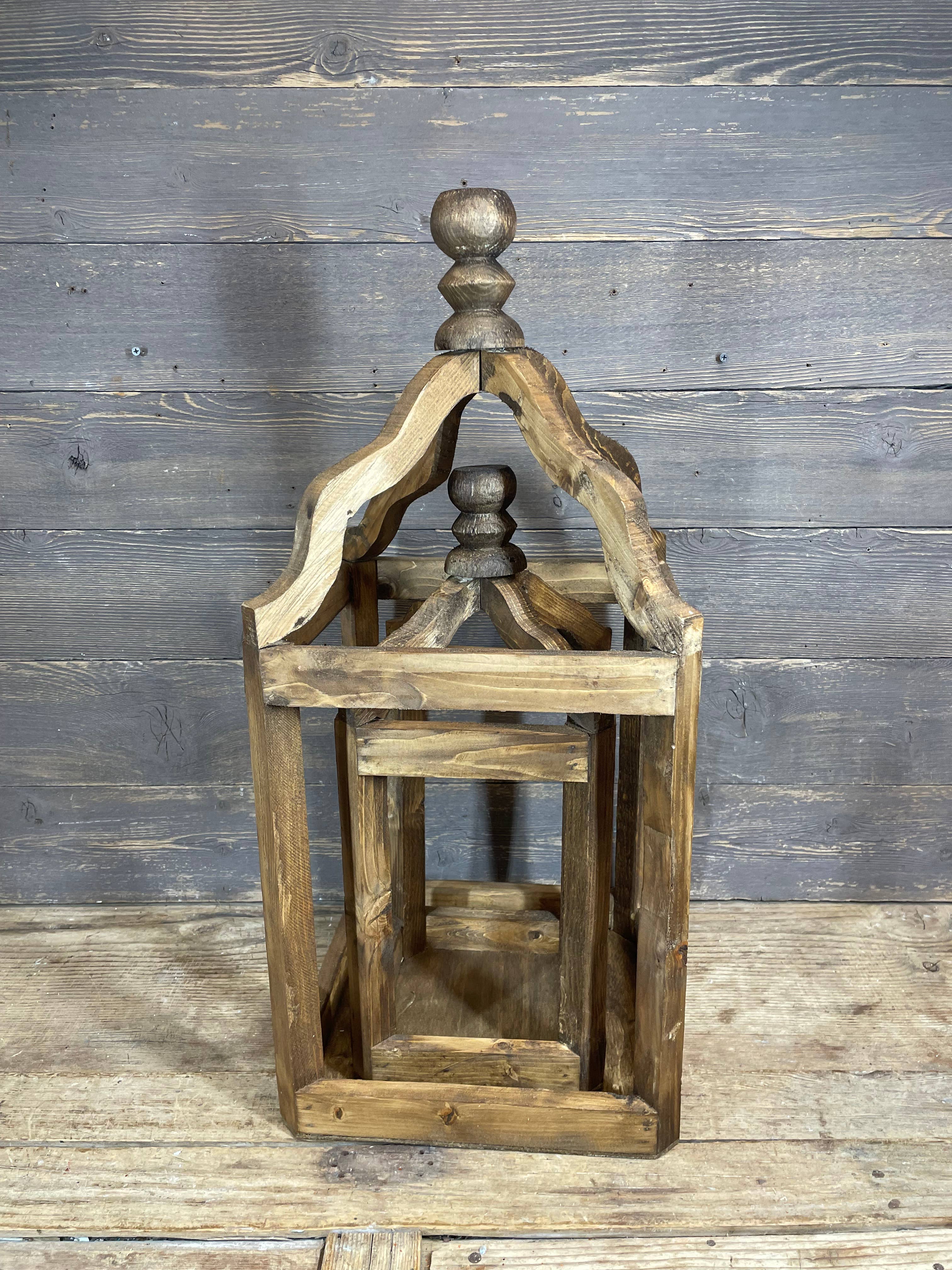 My Amigos Imports - Wholesale Lantern -  Pinnacle Farmhouse Wood Lantern-Set of 2-Rustic-Brown1