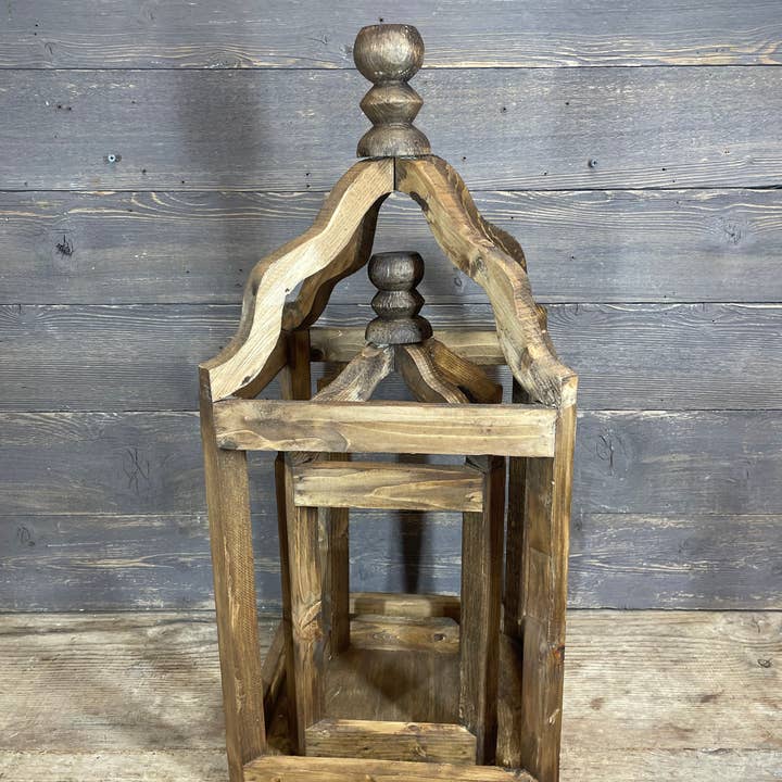 My Amigos Imports - Wholesale Lantern - Pinnacle Farmhouse Wood Lantern-Set of 2-Rustic-Brown1