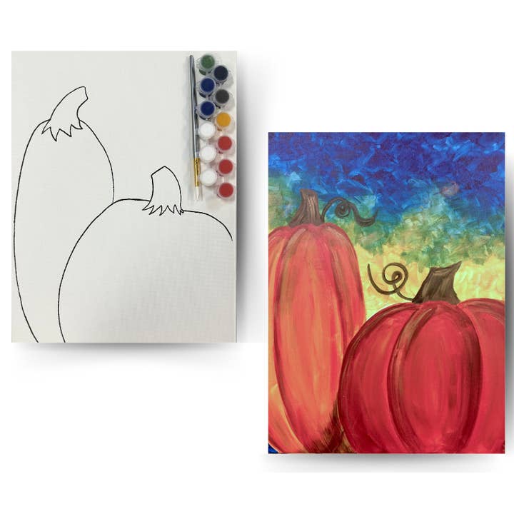 Pumpkin Pair - DIY Canvas Paint Kit - Includes Paint & Brush for wholesale by Painted Grape