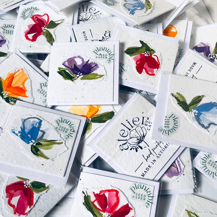 Atelier By Cat - Wholesale Everyday Greeting Card - mini Seed Paper Cards, Plantable Eco Friendly, Hand Painted