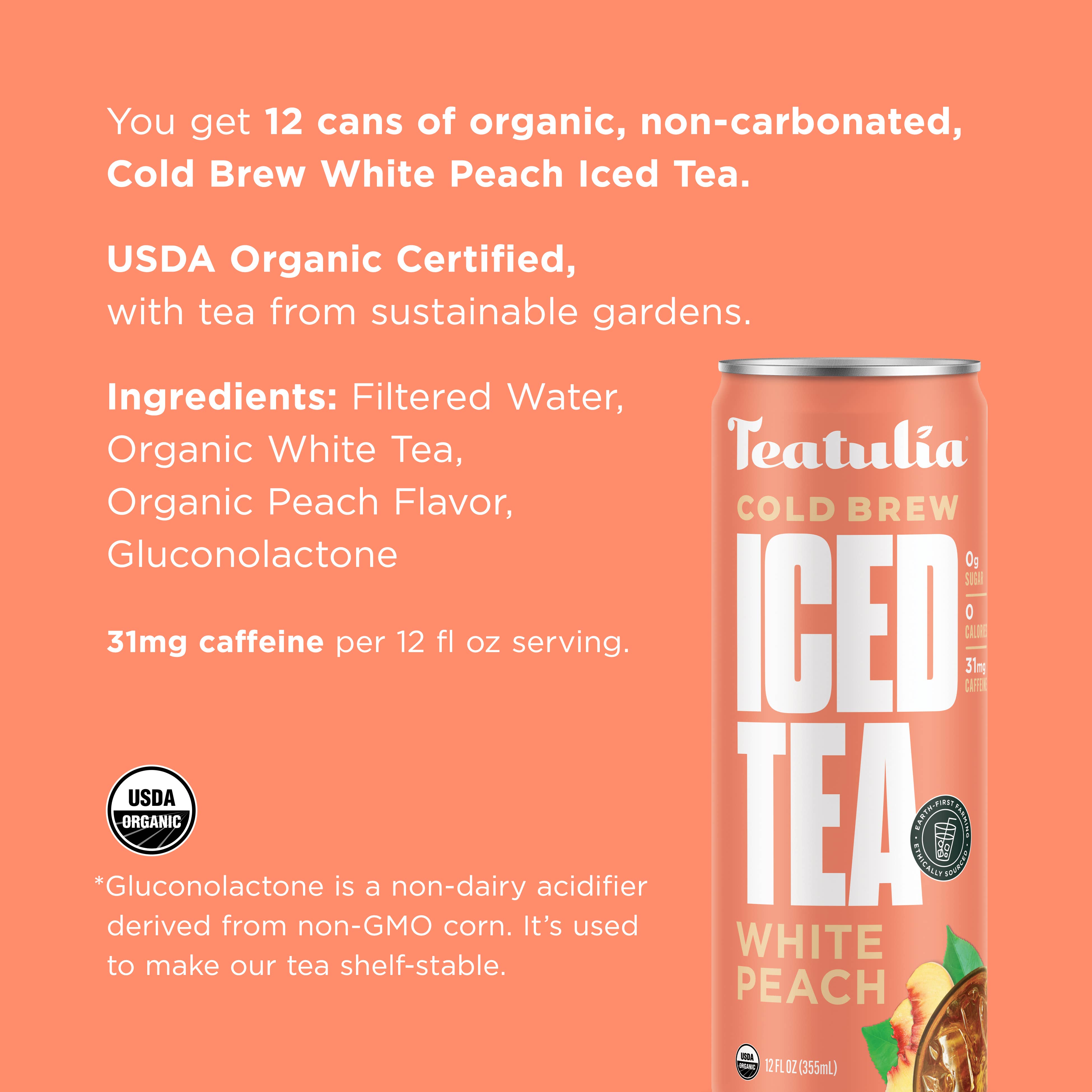 Teatulia Organic Teas - Wholesale Iced Tea - White Peach Organic Unsweetened Iced Tea Can2