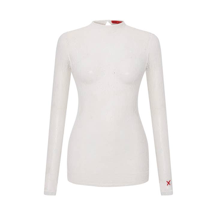 Top à manches longues en dentelle blanche pour la vente par PCFG