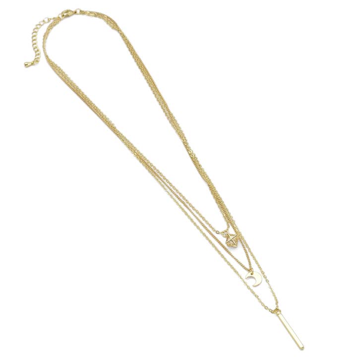Diamond Moon Bar Pendant Layering chain necklace, Sku#EF486 for wholesale by BestBeads&Beyond