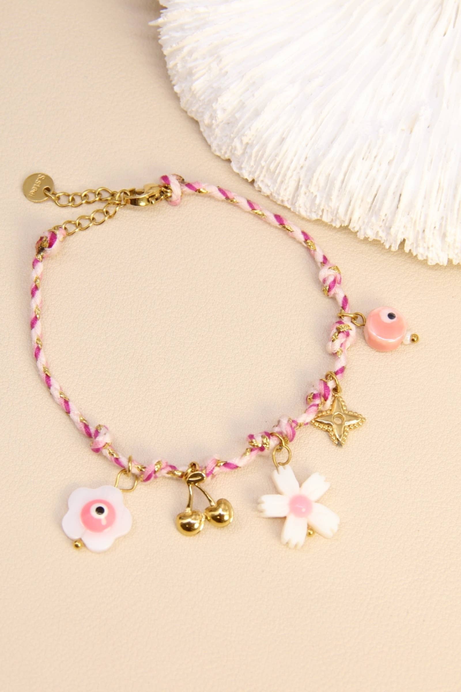 Pink Fantasy Rose Duo Charm Necklace And Bracelet Set for wholesale on Faire2