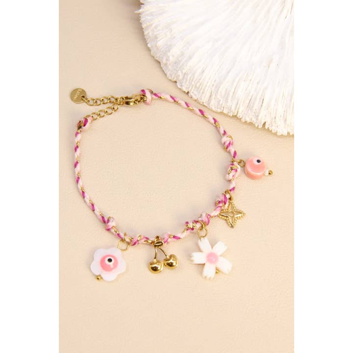 Pink Fantasy Rose Duo Charm Necklace And Bracelet Set for wholesale on Faire2