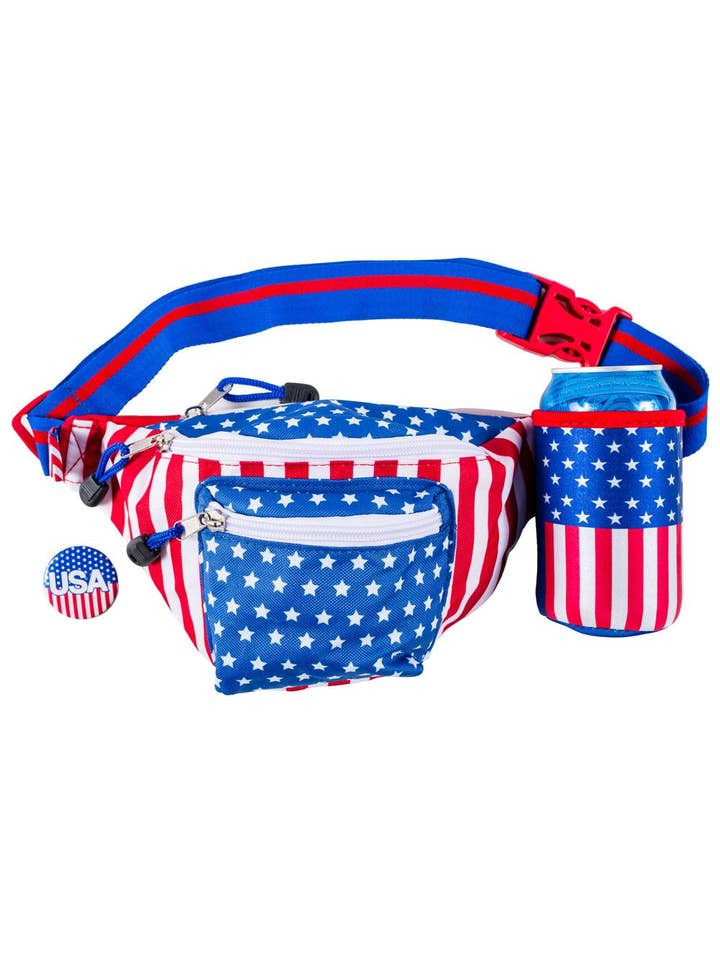 Freedom American Flag Fanny Pack USA w/ Drink Holder for wholesale by Tipsy Elves