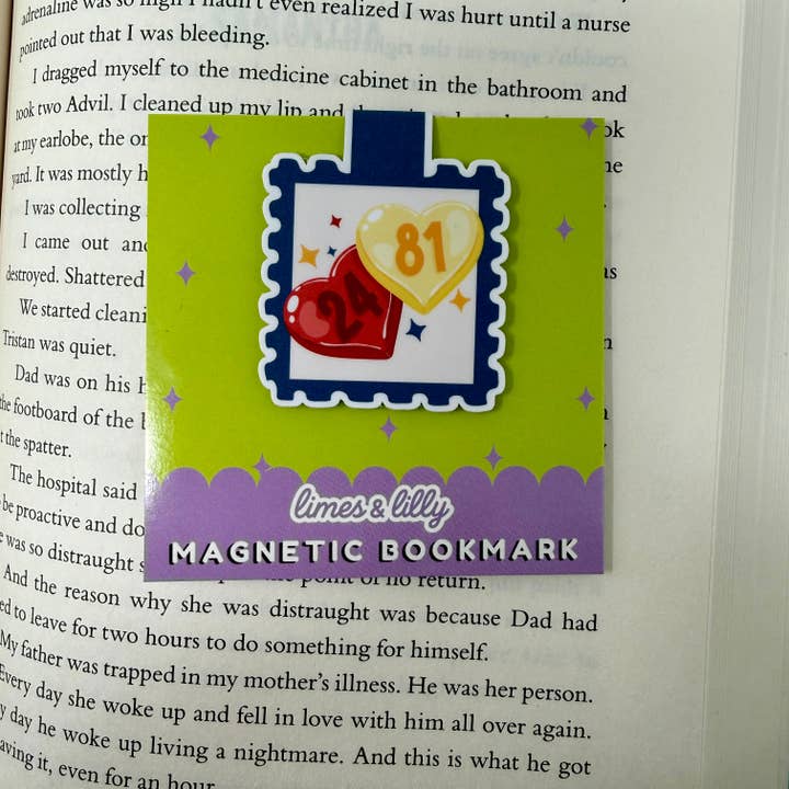 Marque‑page magnétique « Timbres n°24 et 81 — Cœurs : rivalité enflammée » pour la vente par Limes & Lilly