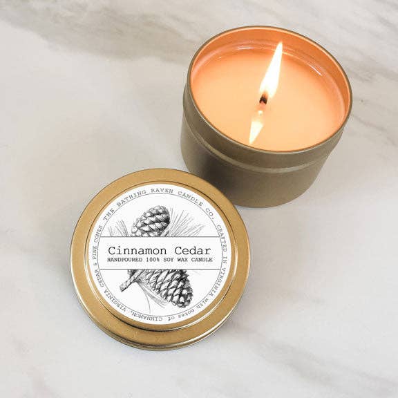 The Bathing Raven Candle Co. - Wholesale Travel Candles - Cinnamon Cedar | Petite Gold Collection Soy Candle