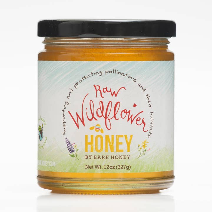 Rå vildblomshonung 12 oz glasburk för wholesale av Bare Honey