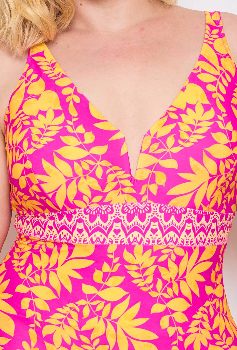 C'MELODIE - Wholesale One Piece Swimsuit - Women's - Plus Size – One-Piece Swimsuit with Leaf Print4