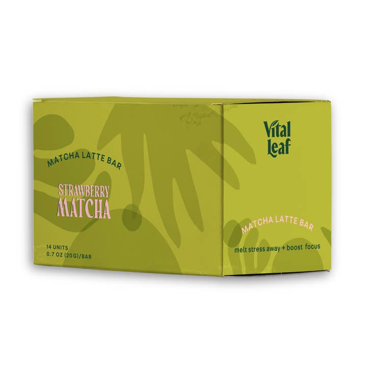 Vital Leaf - Wholesale Chocolate Bar - Strawberry Matcha Latte Chocolate Mini Bar | Ashwagandha + L-Theanine | 14-UNIT CASE0