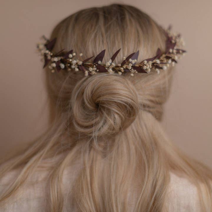 Hidden Botanics - Vendita all'ingrosso Fiori secchi/pressati - Corona per neonato con eucalipto essiccato vero rosso/terra, corona Gypsophila, corona con fiori secchi veri, corona nuziale essiccata3