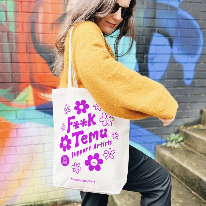 Paper Plane – wholesale Tote bag – Unisex – F**k Temu. Support Artists. Natural Canvas Tote Bag1