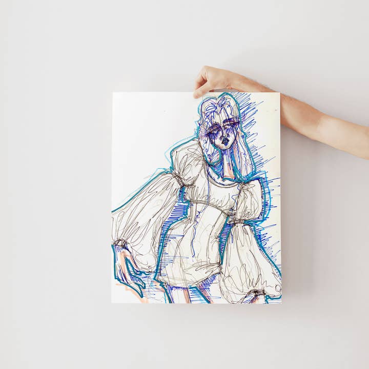 Rhinestone Rodeo Art - Wholesale Art Print - Trippy Eclectic Blue 60s/70s Inspired Fashion Art Print4