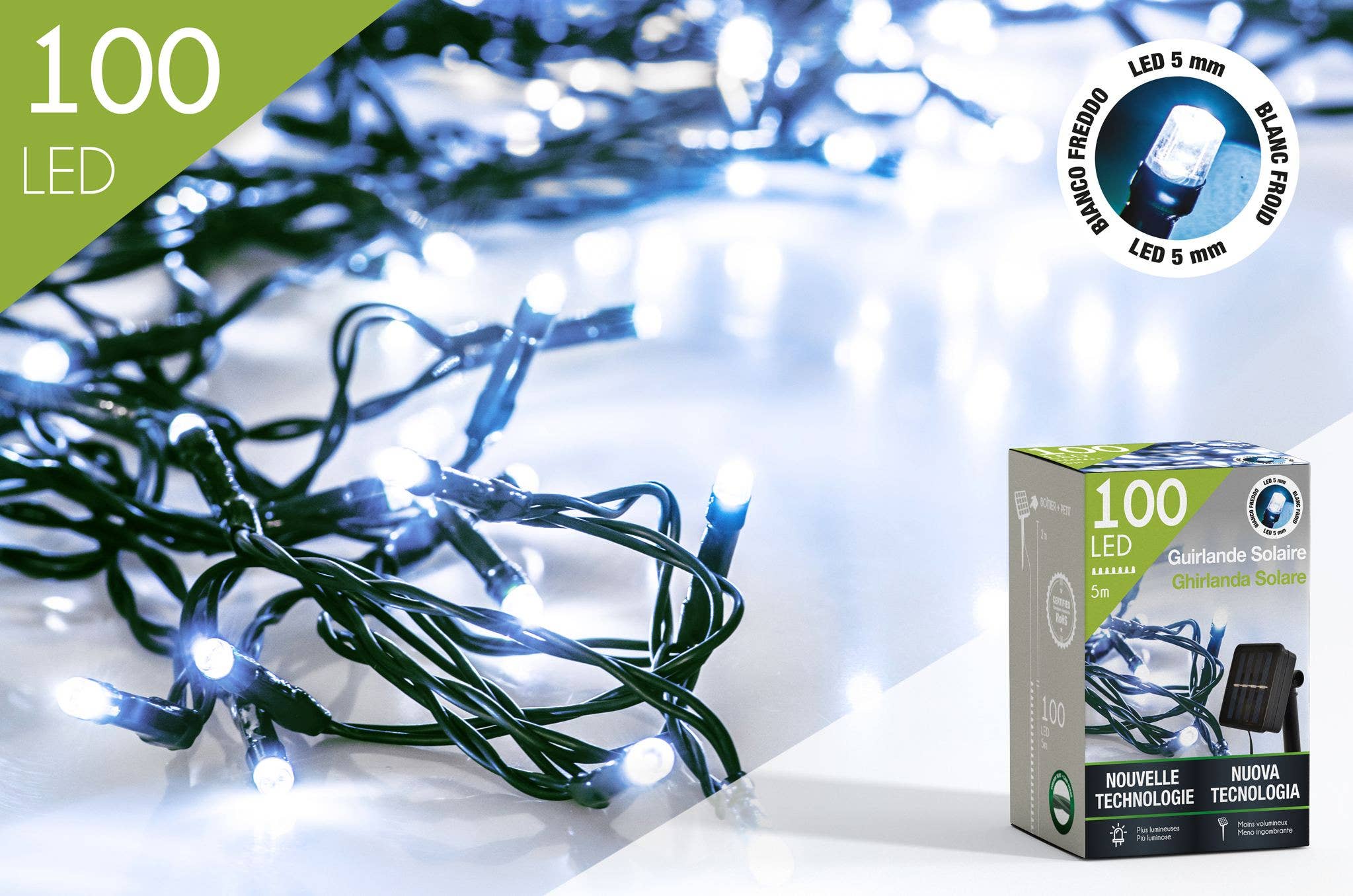 CP INTERNATIONAL - Wholesale String Lights - Garland 100 Cold White LEDs L.5M Green Wire #15460