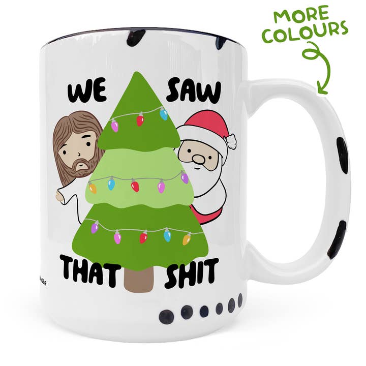 Mug "On a vu cette merde" – Mug de Noël drôle avec le Père Noël et Jésus pour la vente par coco+bie designs