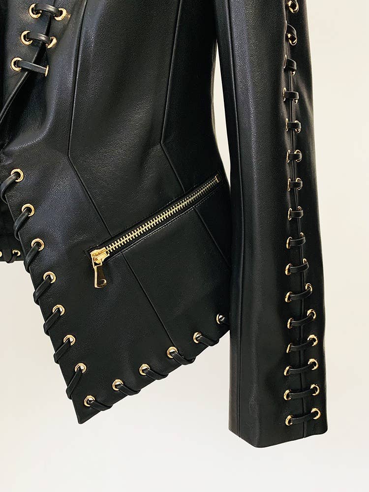 Jakke JK044 Chic eyelet læderblazer: kantet elegance for engroshandel på Faire7