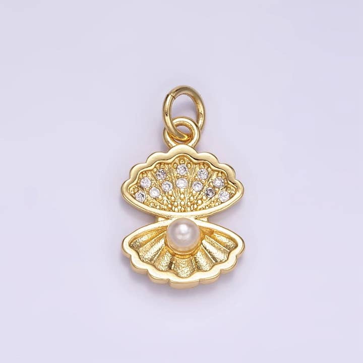 Aim Eternal – wholesale Individuell berlock/hänge – 24K Guldpläterad Pärla Mikroinfattad CZ Musselskal Berlock | M128