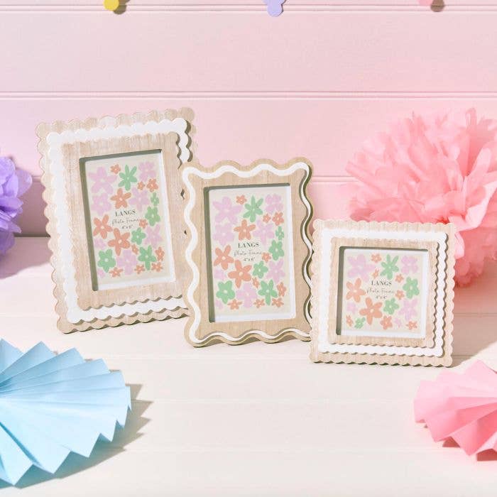 Langs - Wholesale Picture frame - Wood Triple Layer Scalloped Natural With White Frame1