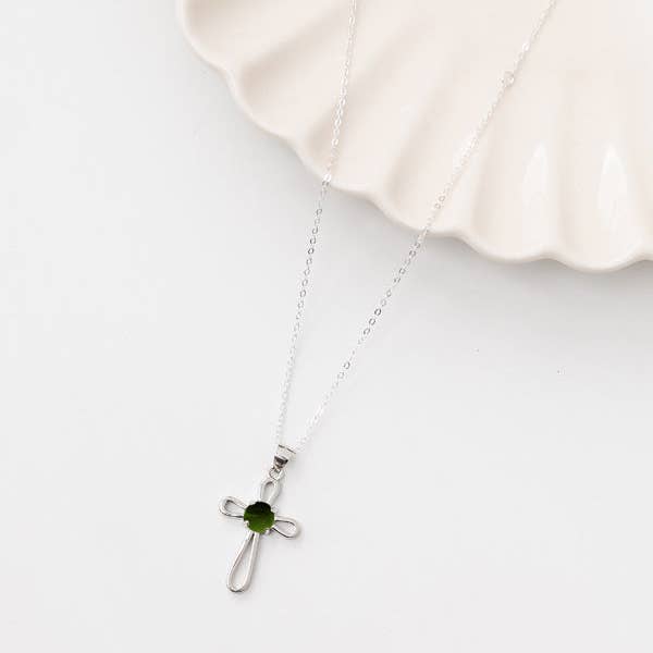 Bottled Up Designs - Wholesale Pendant/Charm Necklace - Recycled Glass At The Cross Sterling Silver Cross Necklace